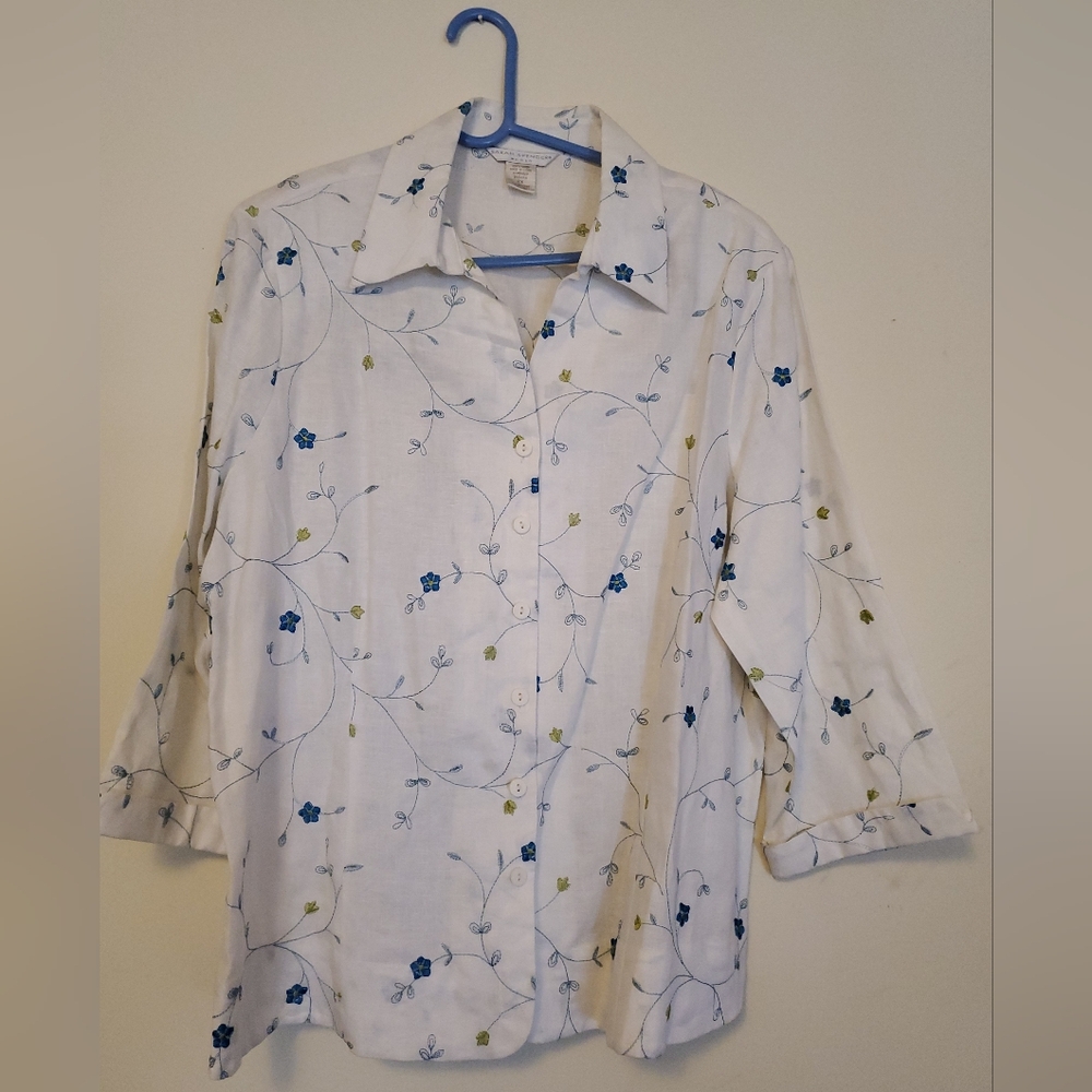 Floral White and Blue Women's Top